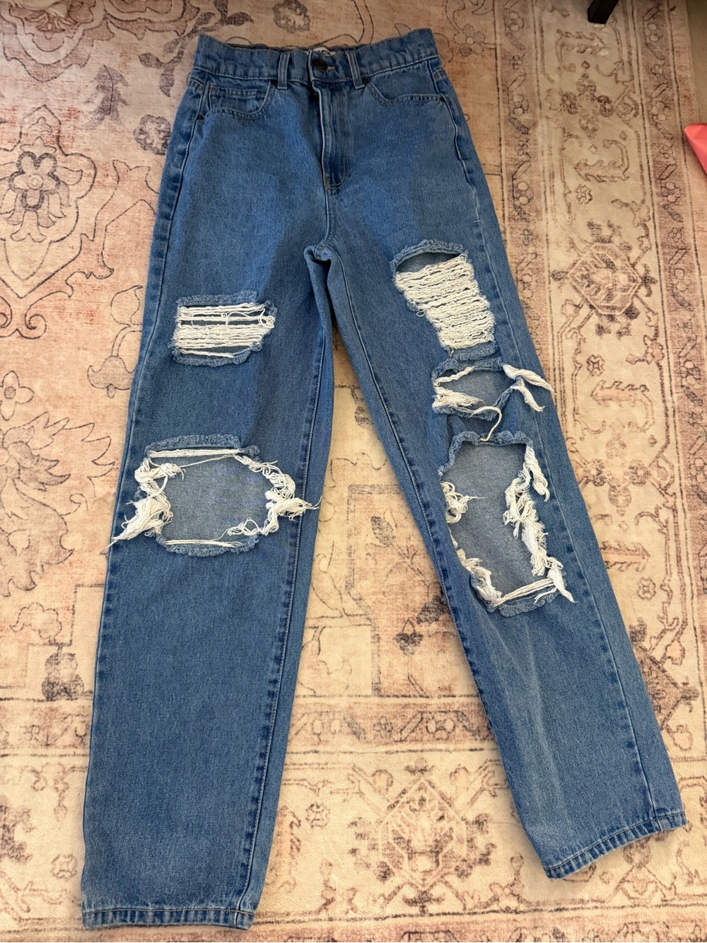 RSQ Distressed Boyfriend Jeans in Medium Blue